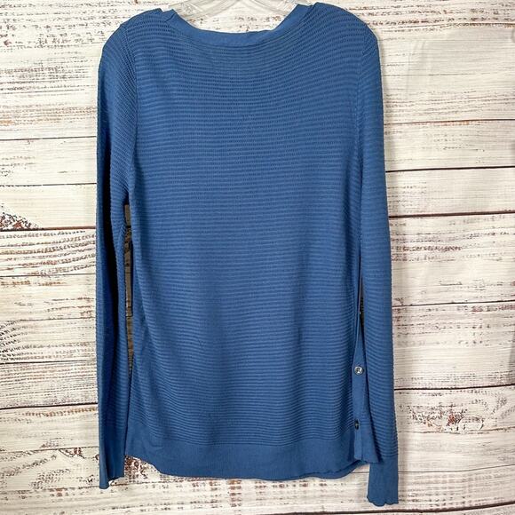 Ann Taylor LOFT Blue Sweater with Side Buttons, EUC, Size Medium, MSRP $89 - Picture 9 of 11